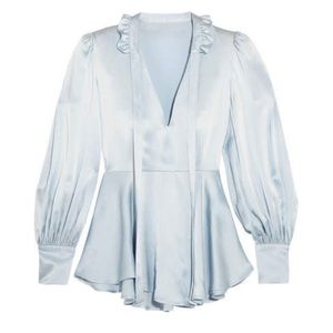 AlexaChung Blue Satin Peplum Blouse